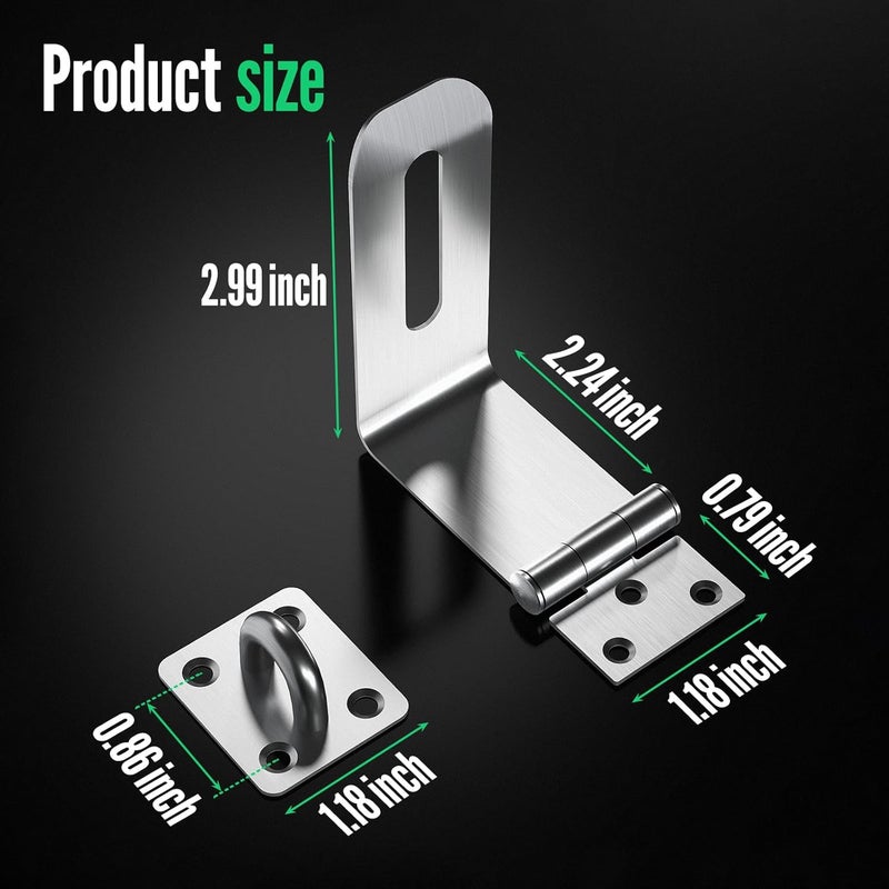 GMSP Door Lock Hasp Latch, 90 Degree Solid 304 Stainless Steel File Cabinet Hasp Lock Latch, Extra Thick Gate Lock Hasp Padlock with Keys Brushed Finish (2.24 Inch, Silver) - Image 4